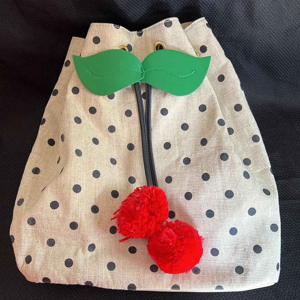 Betsy Johnson | OS | Drawstring Polka Dot Cherry
Pom Pom Backpack Tan
Black NWOT - Picture 6 of 7